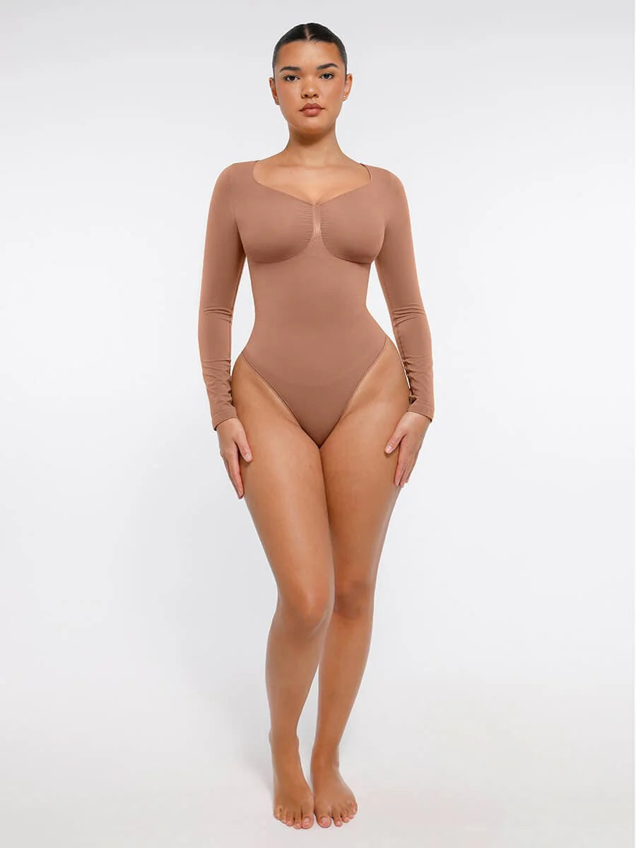 Curve Up Langarm‑Shaping‑Body – Nahtloser String‑Body mit Brust‑Support & Bauchkontrolle