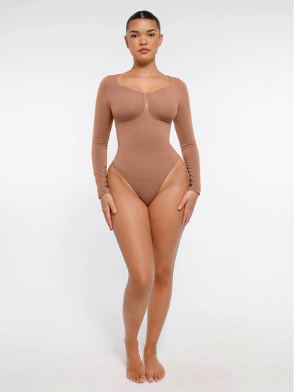 Curve Up Langarm‑Shaping‑Body – Nahtloser String‑Body mit Brust‑Support & Bauchkontrolle