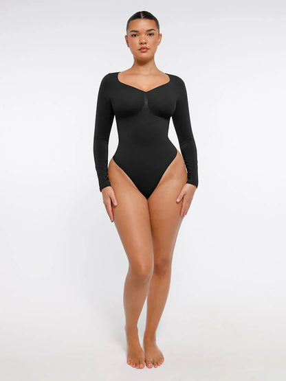 Curve Up Langarm‑Shaping‑Body – Nahtloser String‑Body mit Brust‑Support & Bauchkontrolle