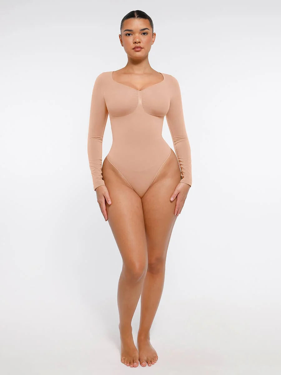 Curve Up Langarm‑Shaping‑Body – Nahtloser String‑Body mit Brust‑Support & Bauchkontrolle