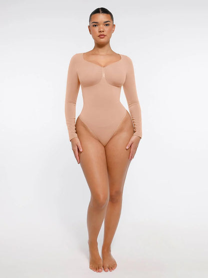 Curve Up Langarm‑Shaping‑Body – Nahtloser String‑Body mit Brust‑Support & Bauchkontrolle