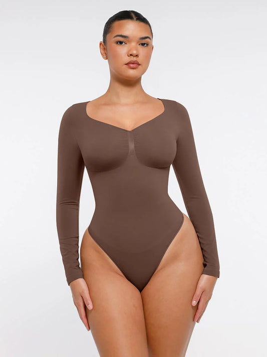 Curve Up Langarm‑Shaping‑Body – Nahtloser String‑Body mit Brust‑Support & Bauchkontrolle
