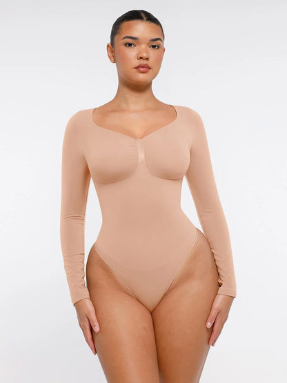 Curve Up Langarm‑Shaping‑Body – Nahtloser String‑Body mit Brust‑Support & Bauchkontrolle