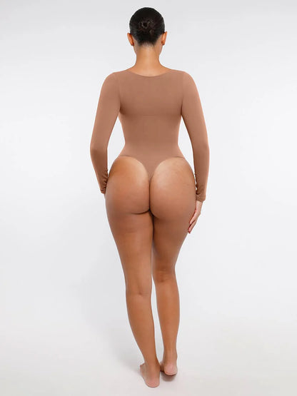 Curve Up Langarm‑Shaping‑Body – Nahtloser String‑Body mit Brust‑Support & Bauchkontrolle