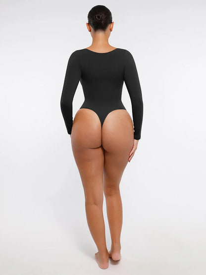 Curve Up Langarm‑Shaping‑Body – Nahtloser String‑Body mit Brust‑Support & Bauchkontrolle