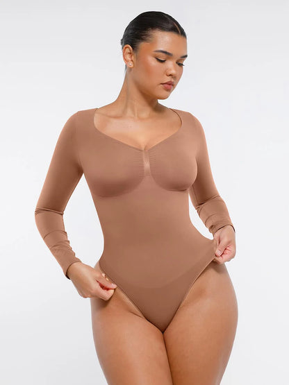 Curve Up Langarm‑Shaping‑Body – Nahtloser String‑Body mit Brust‑Support & Bauchkontrolle