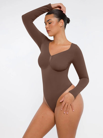 Curve Up Langarm‑Shaping‑Body – Nahtloser String‑Body mit Brust‑Support & Bauchkontrolle