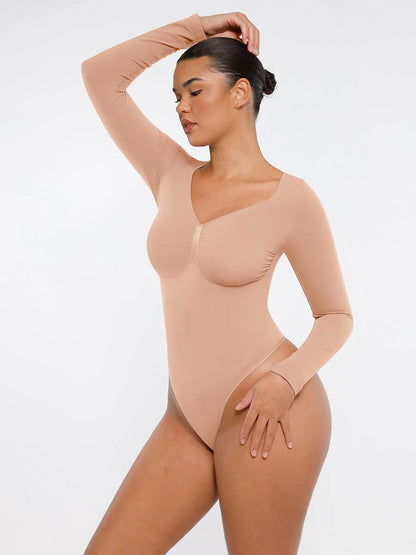 Curve Up Langarm‑Shaping‑Body – Nahtloser String‑Body mit Brust‑Support & Bauchkontrolle
