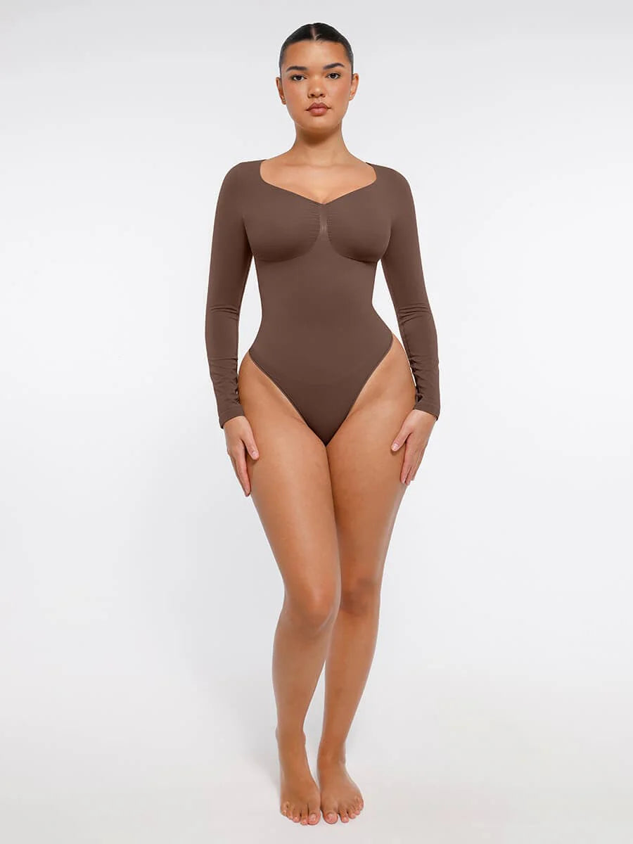 Curve Up Langarm‑Shaping‑Body – Nahtloser String‑Body mit Brust‑Support & Bauchkontrolle