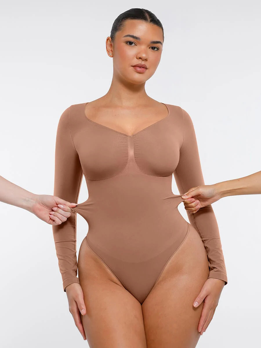 Curve Up Langarm‑Shaping‑Body – Nahtloser String‑Body mit Brust‑Support & Bauchkontrolle