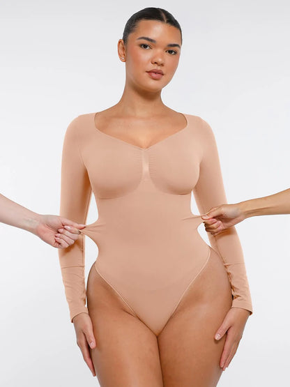 Curve Up Langarm‑Shaping‑Body – Nahtloser String‑Body mit Brust‑Support & Bauchkontrolle