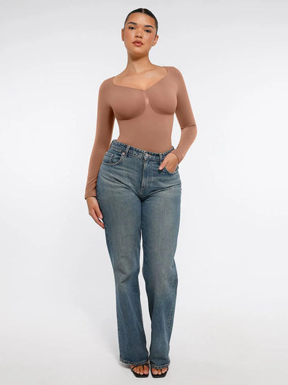 Curve Up Langarm‑Shaping‑Body – Nahtloser String‑Body mit Brust‑Support & Bauchkontrolle