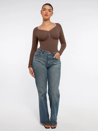 Curve Up Langarm‑Shaping‑Body – Nahtloser String‑Body mit Brust‑Support & Bauchkontrolle