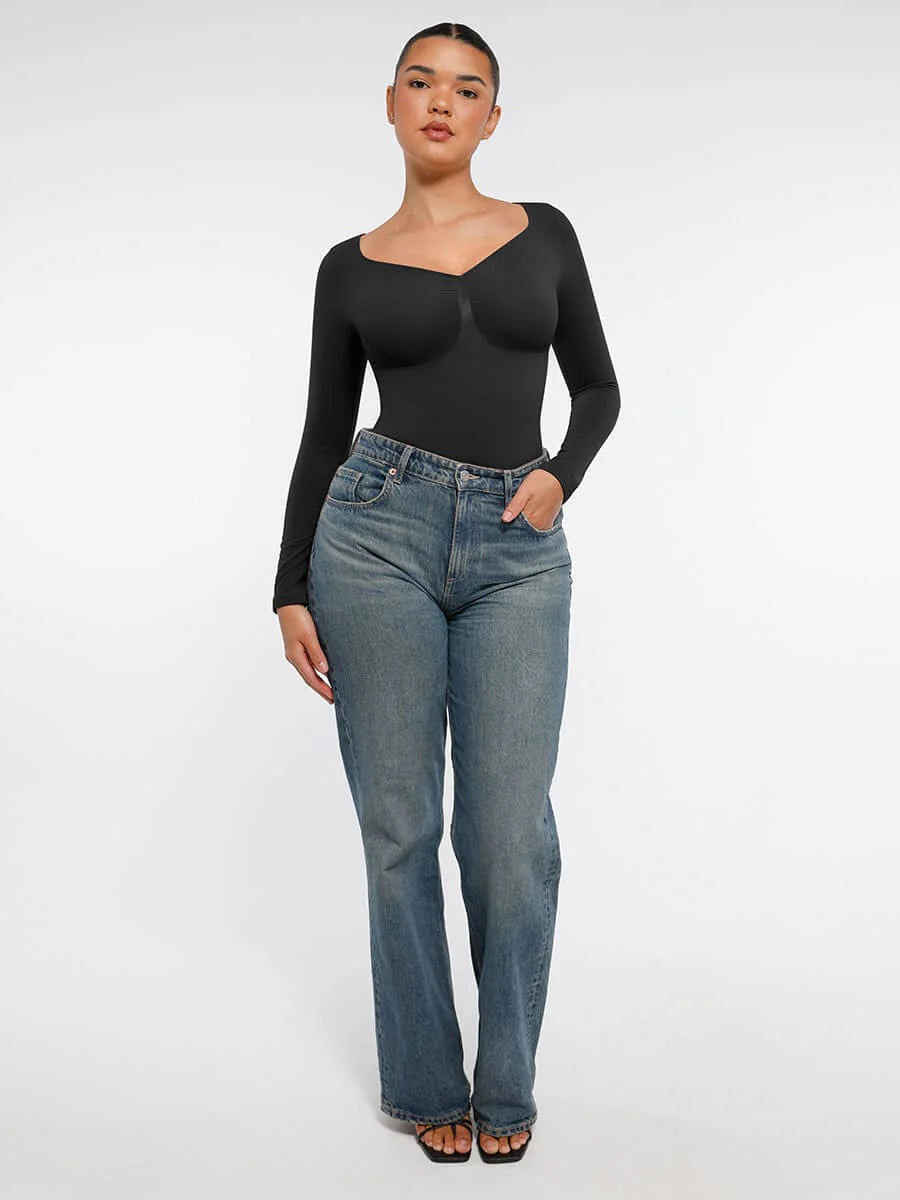Curve Up Langarm‑Shaping‑Body – Nahtloser String‑Body mit Brust‑Support & Bauchkontrolle