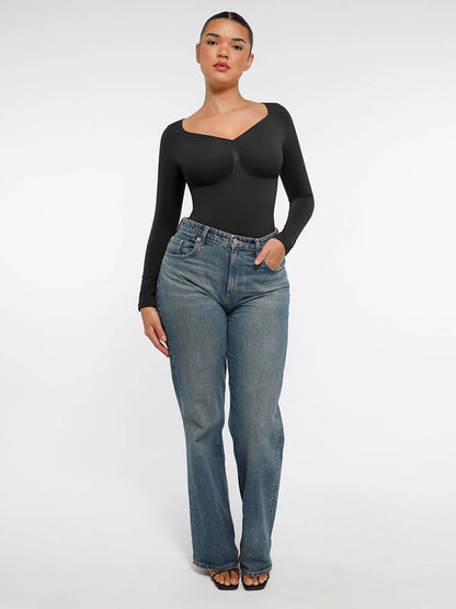 Curve Up Langarm‑Shaping‑Body – Nahtloser String‑Body mit Brust‑Support & Bauchkontrolle