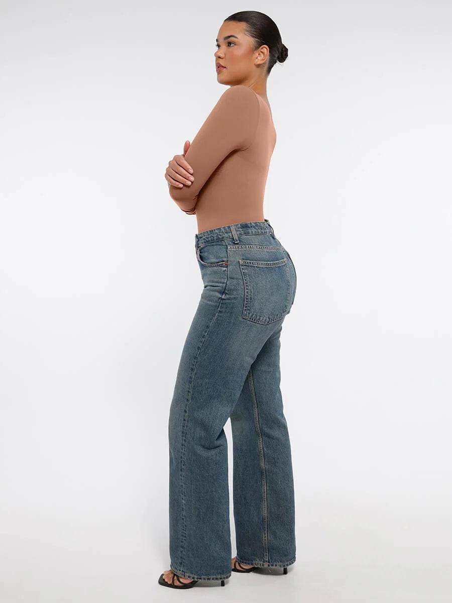 Curve Up Langarm‑Shaping‑Body – Nahtloser String‑Body mit Brust‑Support & Bauchkontrolle
