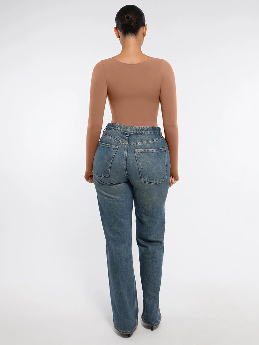 Curve Up Langarm‑Shaping‑Body – Nahtloser String‑Body mit Brust‑Support & Bauchkontrolle