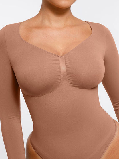 Curve Up Langarm‑Shaping‑Body – Nahtloser String‑Body mit Brust‑Support & Bauchkontrolle