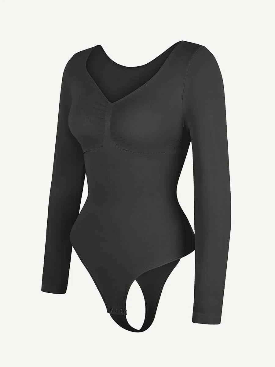 Curve Up Langarm‑Shaping‑Body – Nahtloser String‑Body mit Brust‑Support & Bauchkontrolle