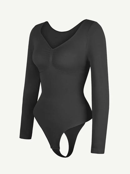 Curve Up Langarm‑Shaping‑Body – Nahtloser String‑Body mit Brust‑Support & Bauchkontrolle