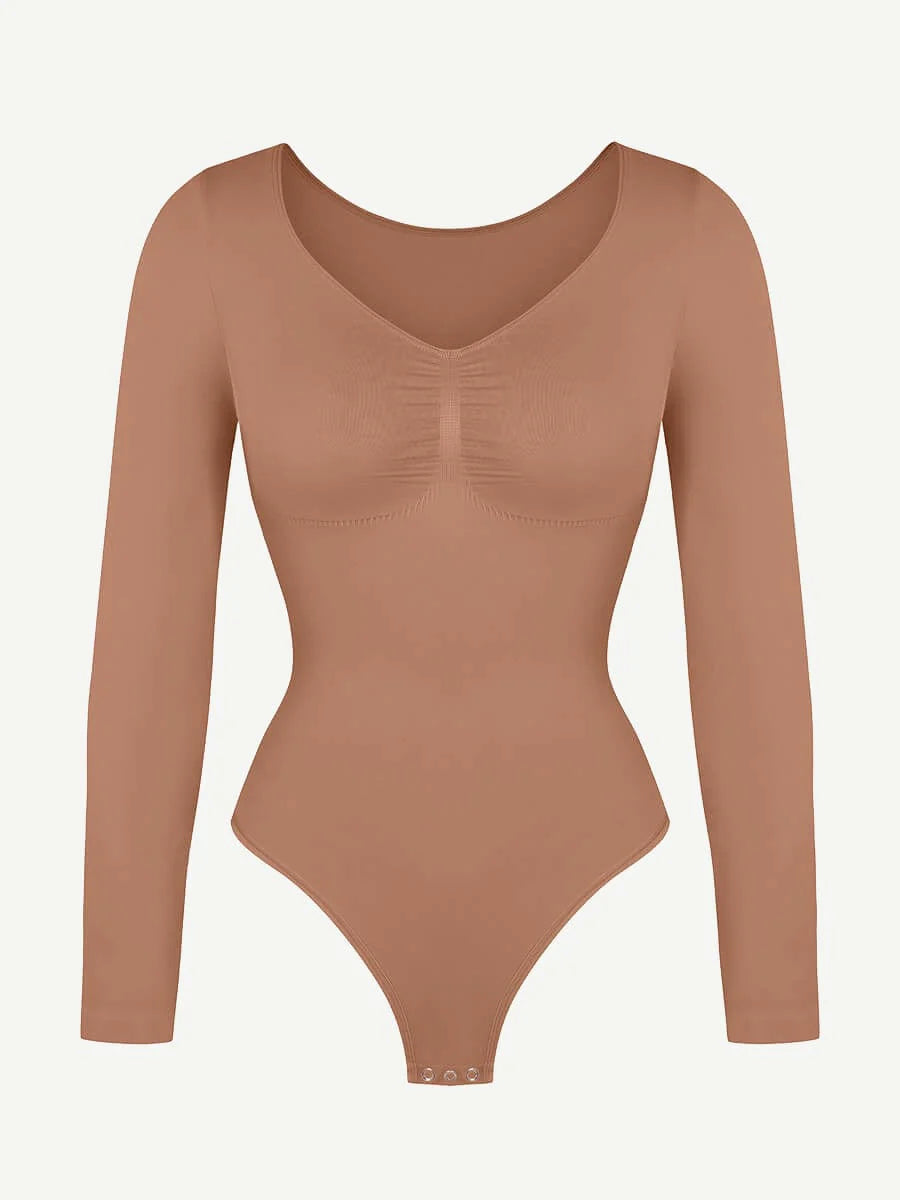 Curve Up Langarm‑Shaping‑Body – Nahtloser String‑Body mit Brust‑Support & Bauchkontrolle