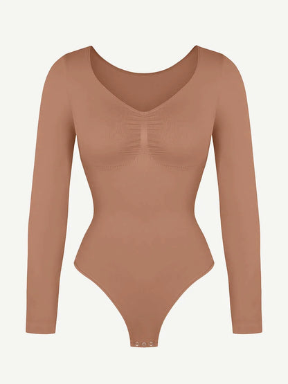Curve Up Langarm‑Shaping‑Body – Nahtloser String‑Body mit Brust‑Support & Bauchkontrolle