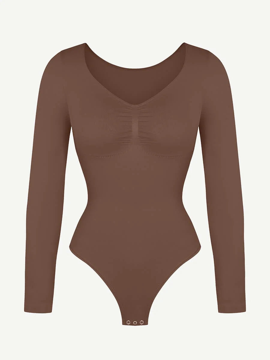 Curve Up Langarm‑Shaping‑Body – Nahtloser String‑Body mit Brust‑Support & Bauchkontrolle