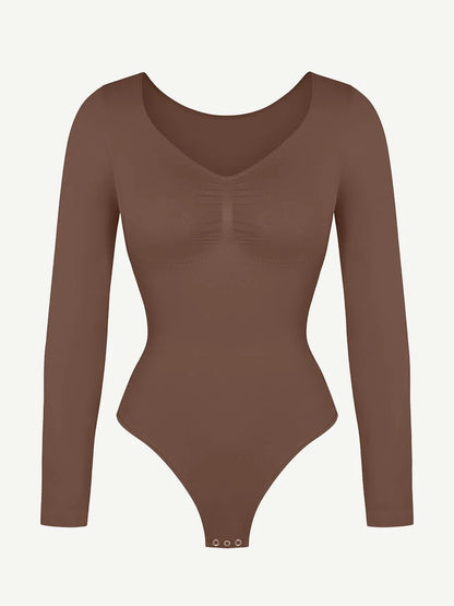 Curve Up Langarm‑Shaping‑Body – Nahtloser String‑Body mit Brust‑Support & Bauchkontrolle