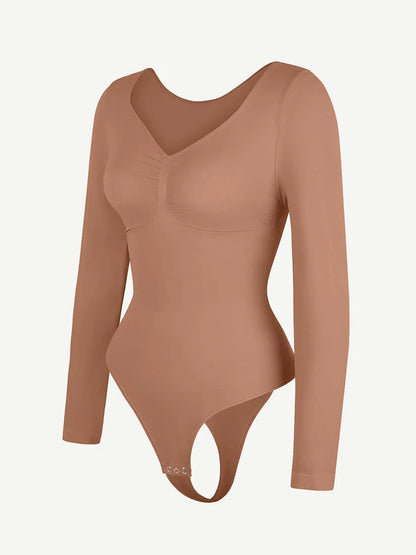 Curve Up Langarm‑Shaping‑Body – Nahtloser String‑Body mit Brust‑Support & Bauchkontrolle