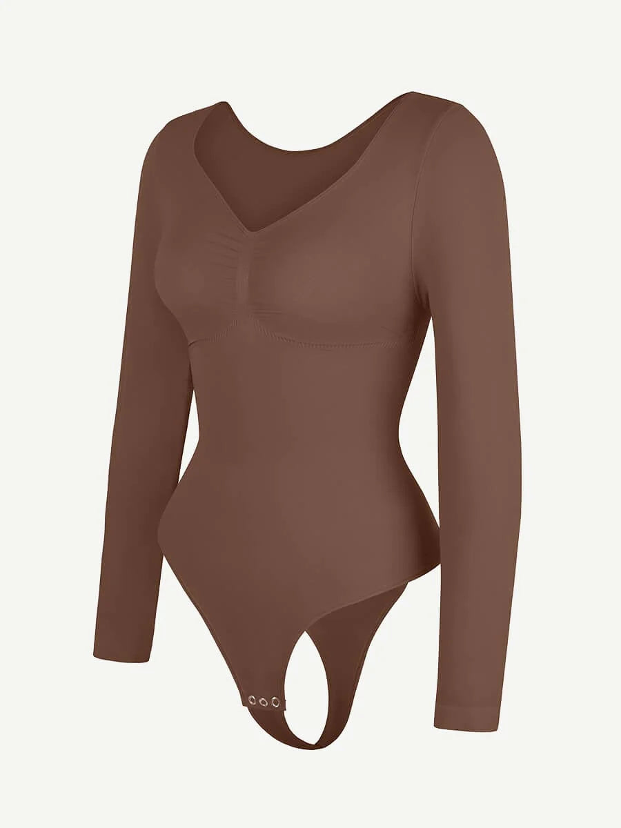 Curve Up Langarm‑Shaping‑Body – Nahtloser String‑Body mit Brust‑Support & Bauchkontrolle