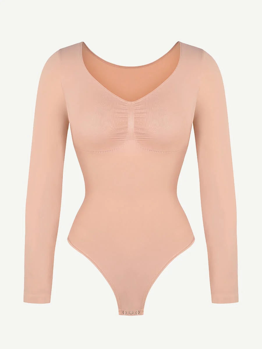 Curve Up Langarm‑Shaping‑Body – Nahtloser String‑Body mit Brust‑Support & Bauchkontrolle
