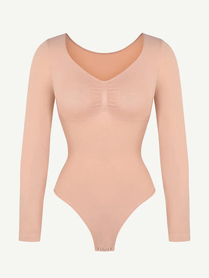 Curve Up Langarm‑Shaping‑Body – Nahtloser String‑Body mit Brust‑Support & Bauchkontrolle